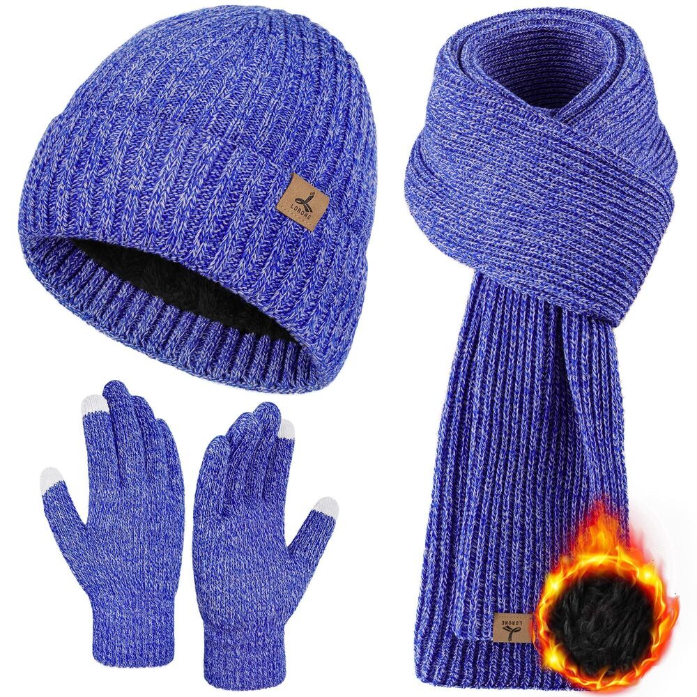 6223 3 PCS Winter Hat Scarf Gloves Set, Soft Warm Knit Beanie Hat